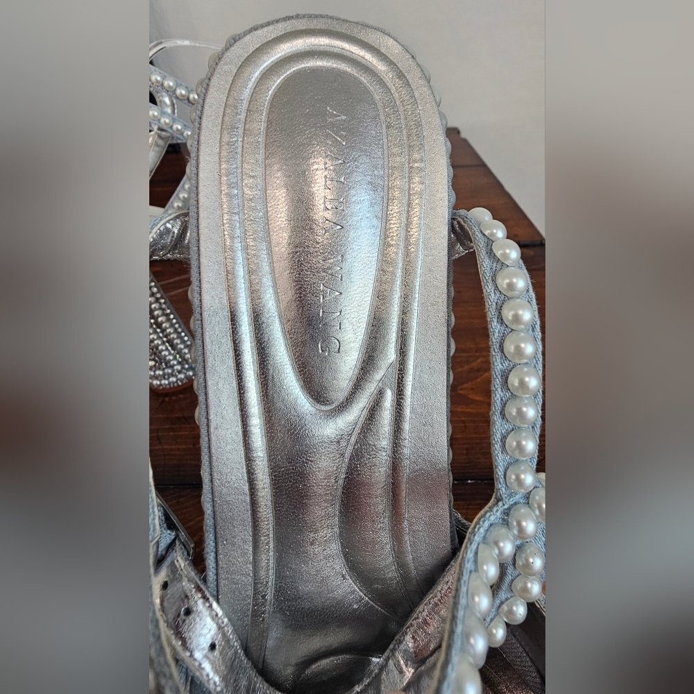 Elegant Blue & Silver Pearl/Rhinestone-Embellished Heels Bridal/Formal Sz 10 - Picture 6 of 8